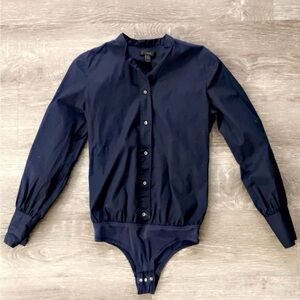 J. Crew Bodysuit Button Up Long Sleeve Navy Blue Womens Size 0